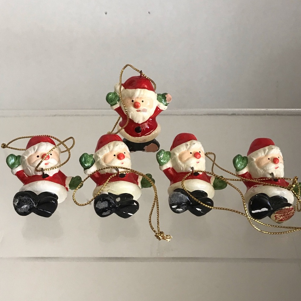 VTG Enesco Hand Painted Set of 5 Santa Claus Figurines Christmas Ornaments Japan